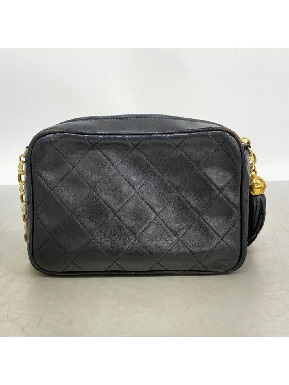 Chanel Shoulder Bag Quilted Lambskin Black Gold